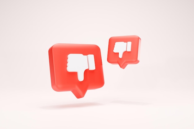 Caixa de texto de renderização 3D não gosta de símbolos de mídia social ícone cor vermelha fundo vista dupla