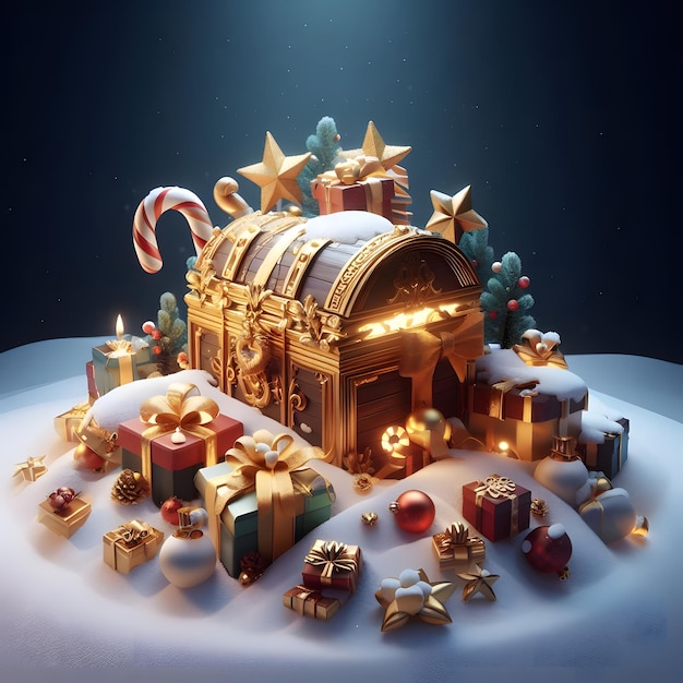 Caixa do Tesouro de Natal em 3D