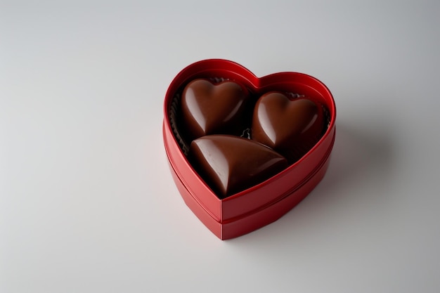 Caixa em forma de coração com um chocolate