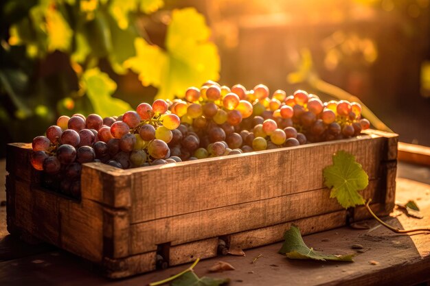 Caixão de uvas maduras no fundo da natureza Agricultura e colheita conceito de uvas maturas no fondo da natureza Ai gerado