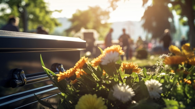 Foto caixão funerário com flores luto