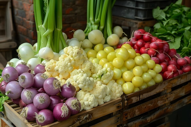 Caixas cheias de vários vegetais Inteligência Artificial Gerativa