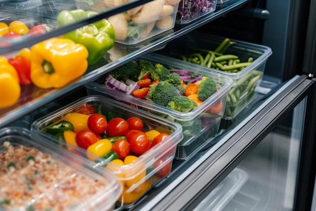 Caixas de almoço com alimentos preparados no frigorífico