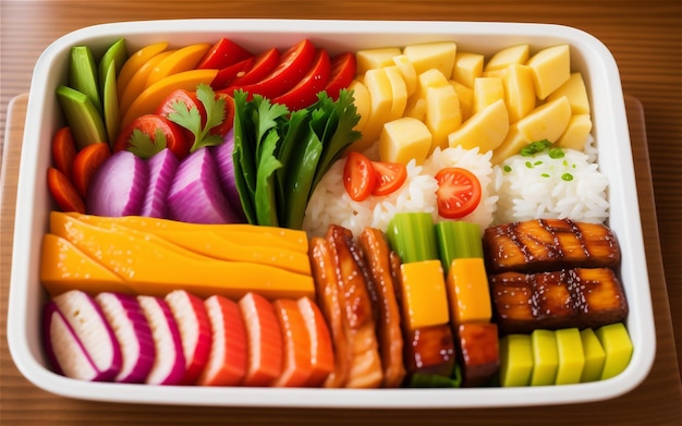 Foto caixas de bento makunouchi japonesas de luxo com macarrão riceudon e legumes