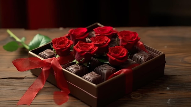 Caixas de chocolates com flores vermelhas