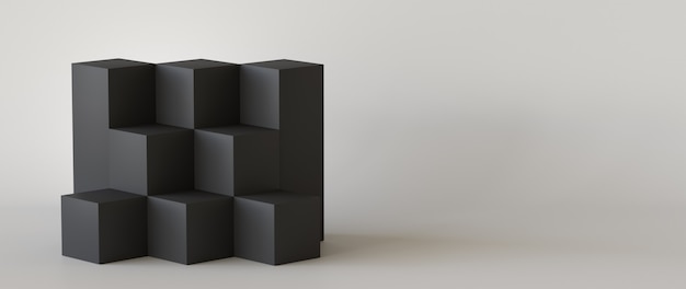 Caixas de cubo preto com fundo branco da parede em branco. renderização 3d.