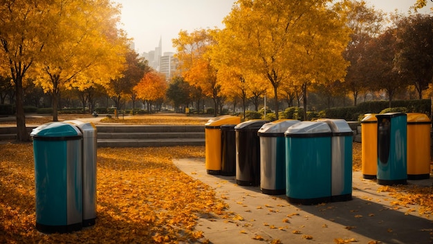 caixas de lixo modernas num parque da cidade