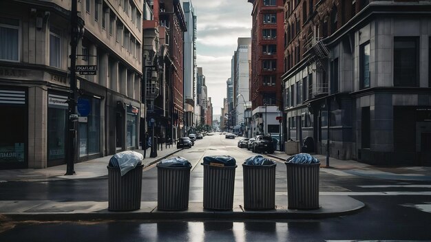 Caixas de lixo na rua da cidade