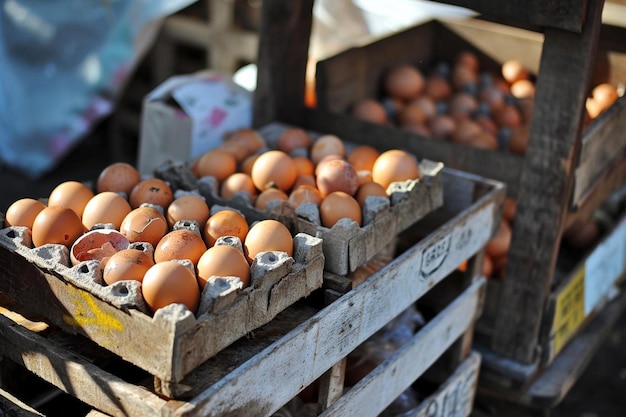 Foto caixas de ovos orgânicos no mercado