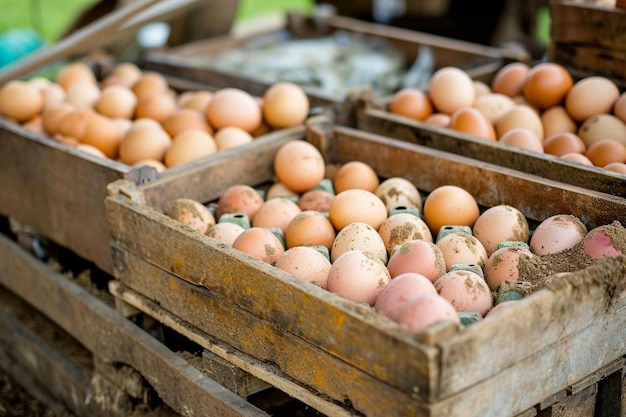 Foto caixas de ovos orgânicos no mercado