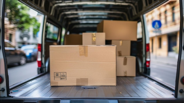 Foto caixas de papelão carregadas na carrinha