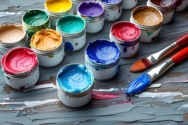 Caixas de pintura variadas em várias cores IA geradora