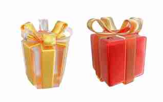 Foto caixas de presente de cubo de cilindro de fita dourada morfismo de vidro de natal 3d