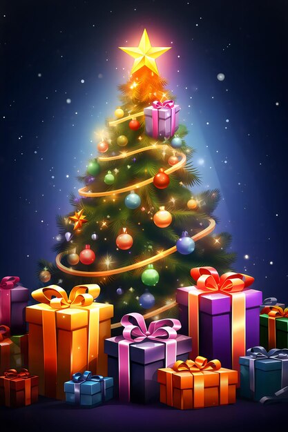 Caixas de presente e bolas de árvores decoradas de Feliz Natal criadas com IA generativa