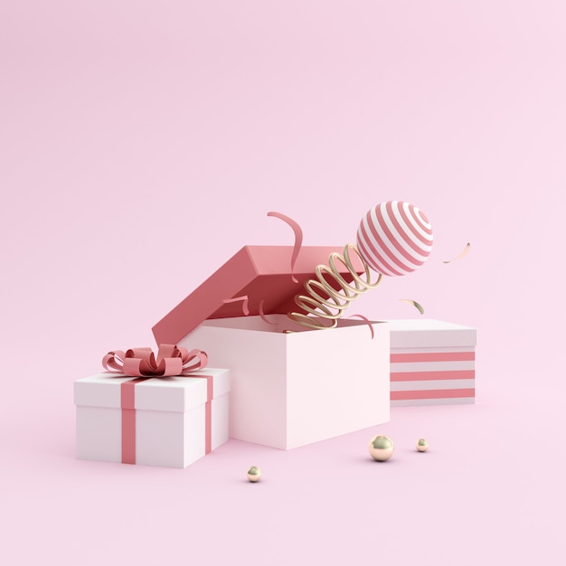 Caixas de presente ilustradas em estilo minimalista em fundo rosa