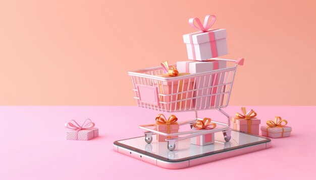 Caixas de presentes, caixas de encomendas, carrinhos de compras e lojas e todos os objetos estão em um smartphone para entrega e