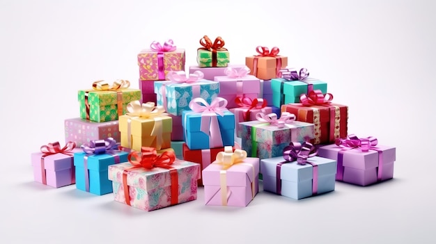 Caixas de presentes coloridas isoladas em fundo branco