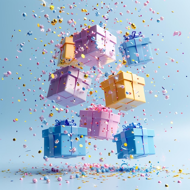 Caixas de presentes de aniversário 3D
