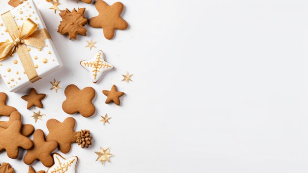 Caixas de presentes de biscoitos de pão de gengibre e hanukkiah em fundo branco