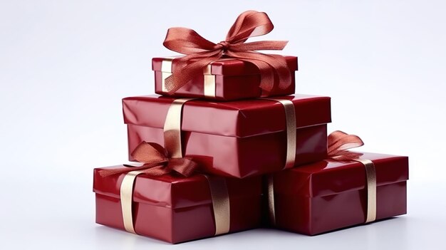 Caixas de presentes de Feliz Natal isoladas em branco Generative ai