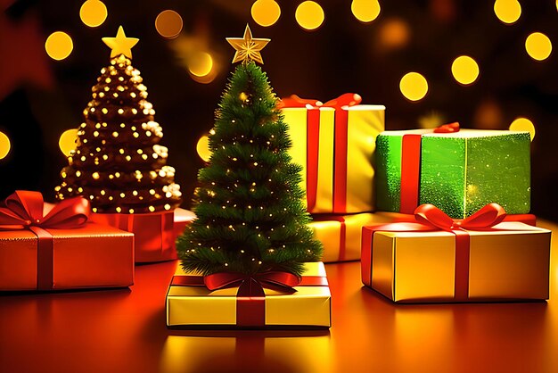 Caixas de presentes de natal coloridas e multicoloridas feliz natal e feliz ano novo conteúdo gerado por ia
