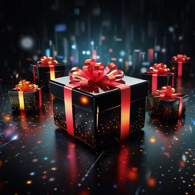Caixas de presentes de Natal com luzes brilhantes de fundo Aiimage