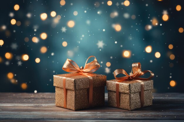 caixas de presentes de Natal em fundo borrado abstrato AI Gerado