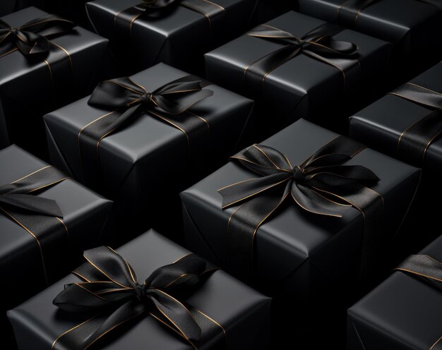 caixas de presentes pretas sobre um fundo preto
