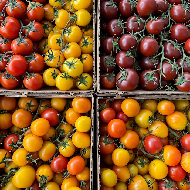 Caixas de tomate coloridas na estética popular