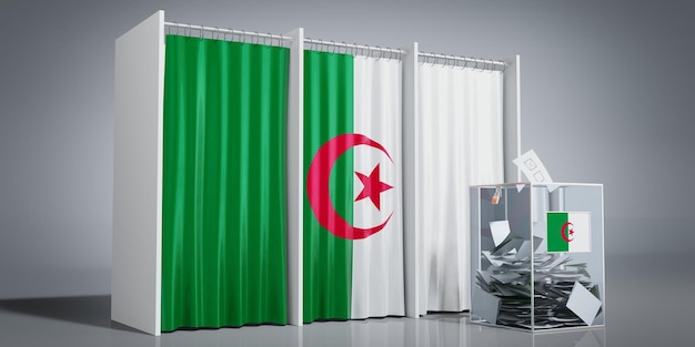 Caixas de votação da Argélia com bandeira do país e ilustração 3D da urna de votação