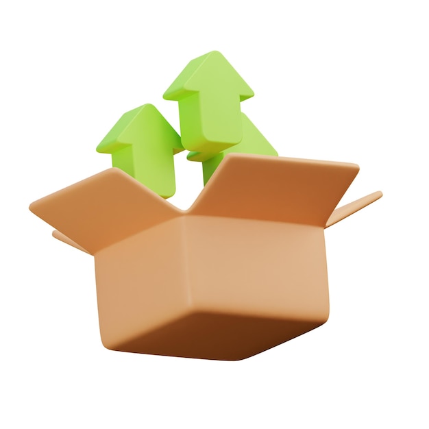 Caja 3D con flechas hacia arriba para la logística