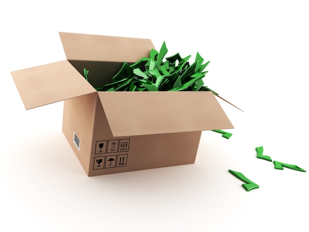 Caja abierta llena de iconos aislados