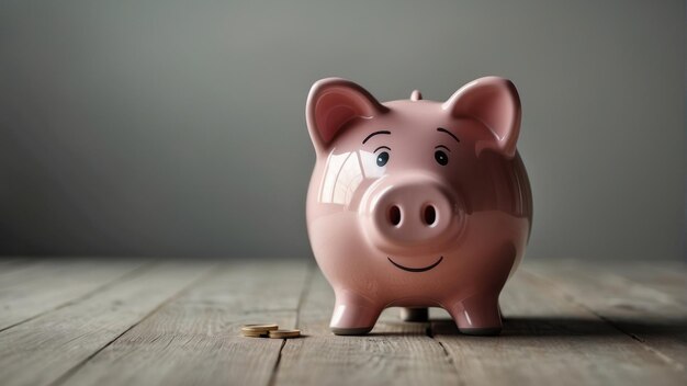 Caja de ahorros en fondo gris con luz suave