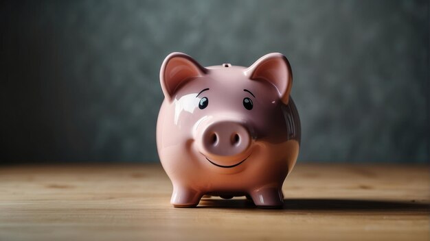 Caja de ahorros en fondo gris con luz suave