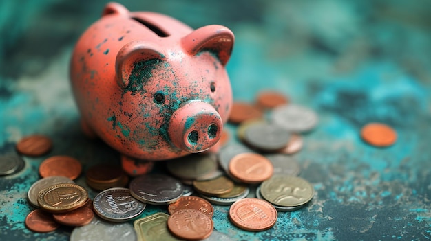 caja de ahorros con muchas monedas