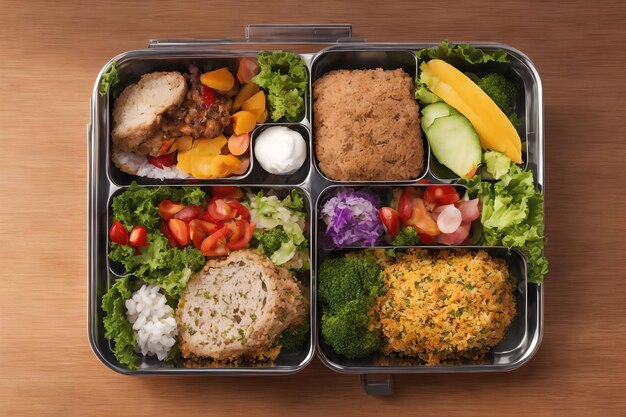 Caja de almuerzo de comida con arte generativo de AI