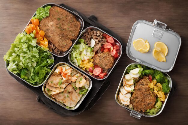 Caja de almuerzo de comida con arte generativo de AI