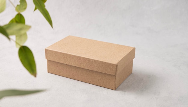 Caja artesanal sobre fondo amarillo El concepto de embalaje ecológico y cero residuos Maqueta