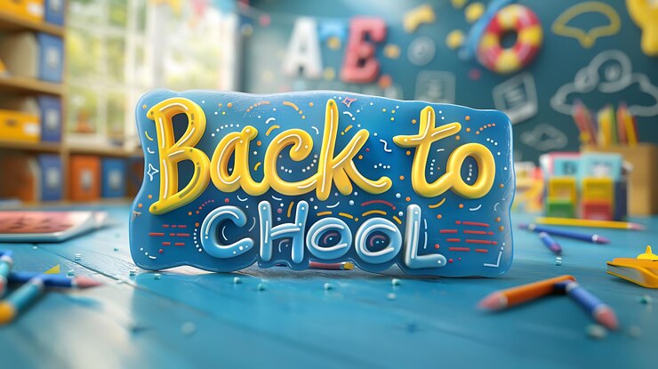 Foto una caja azul con las palabras de regreso a la escuela escritas en ella