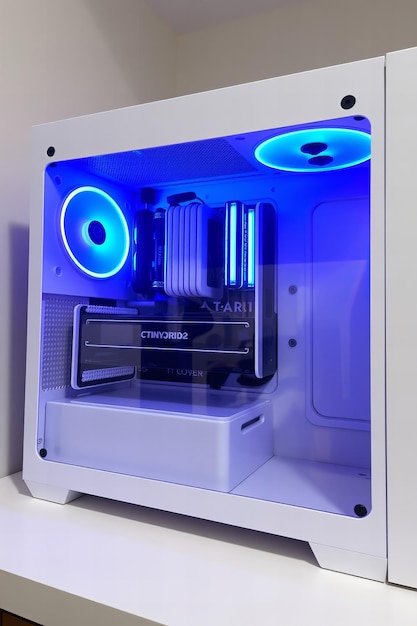 Caja blanca minimalista con iluminación RGB integrada
