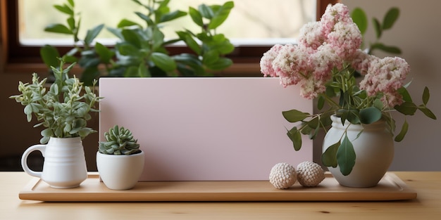 una caja blanca con una planta y una olla con una planta en ella