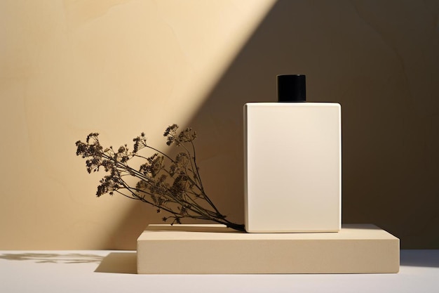 una caja blanca con una tapa negra que dice " perfume " en él.