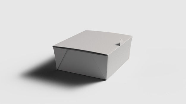 caja de bocadillos de papel en telón de fondo blanco girado hacia los lados