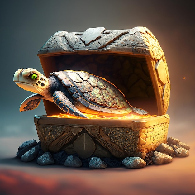 caja de botín cofre dorado tortuga legendaria