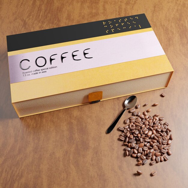 Caja de café con embalaje incluido en braille.