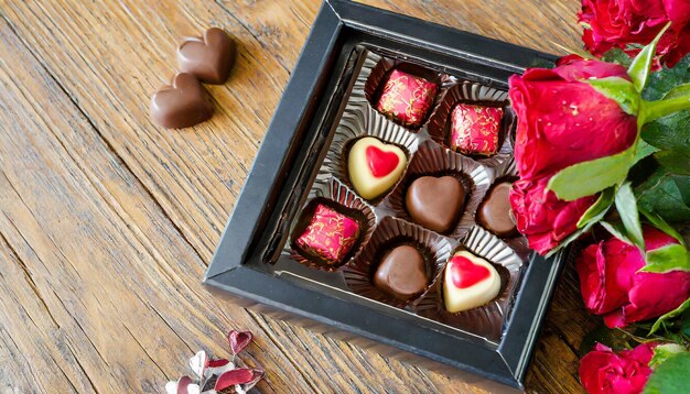 caja de caramelos de chocolate de cerca el día de San Valentín