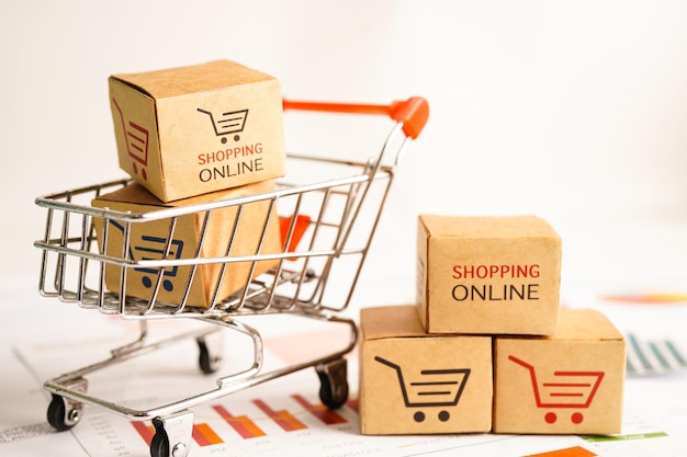 Caja de carrito de compras en línea gráfico de negocios importación exportación finanzas comercio