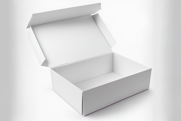 Foto una caja de cartón blanca de aspecto realista con una tapa fliptop