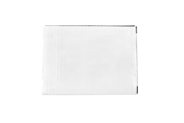 Caja de cartón blanco sobre un fondo blanco Vista desde arriba