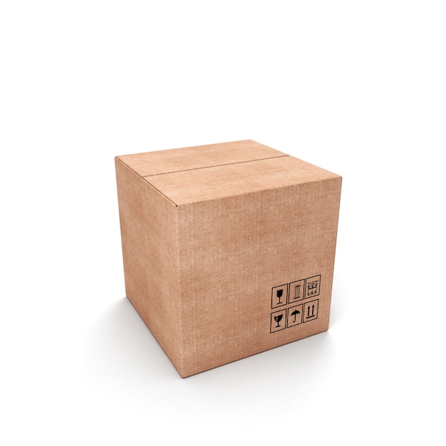 Caja de cartón cerrada aislada en blanco